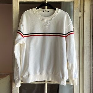 Brandy Melville White Striped Crew Neck Pullover Sweater